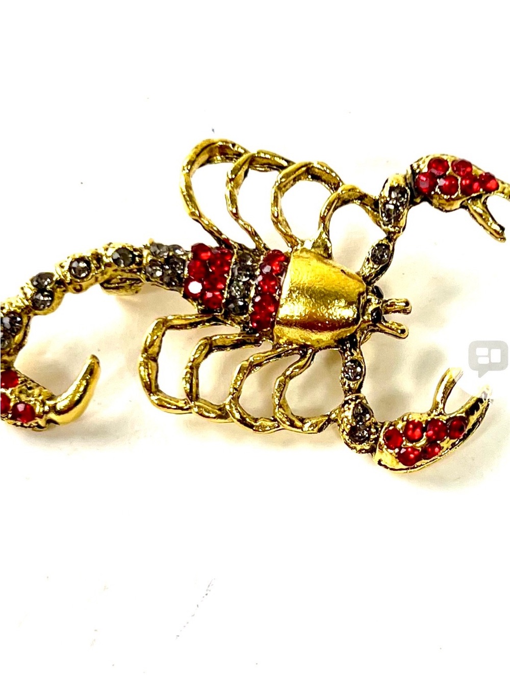 Gold Scorpion Brooch with Red and Black Rhinestones - Picture 4 of 8